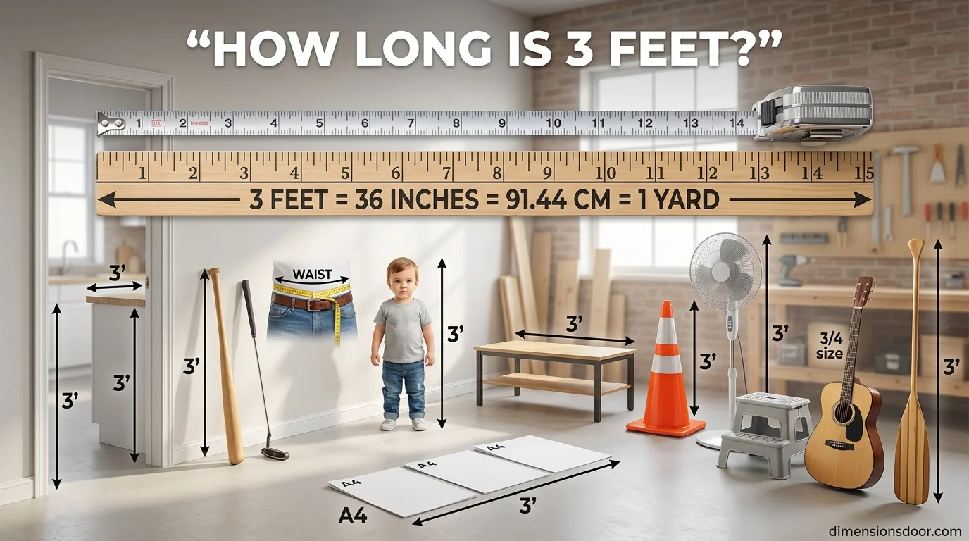 How Long Is 3 Feet? 15 Everyday Examples, Visual Comparisons & Easy Conversions (2026)